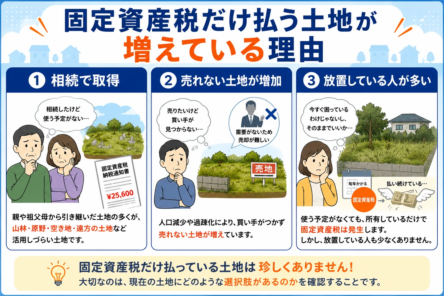 固定資産税だけ払っている土地は手放せる？処分方法を解説