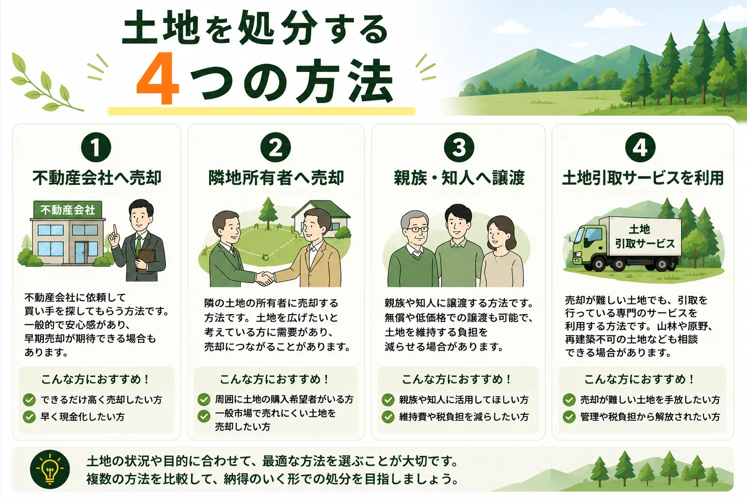 土地を処分する方法を徹底解説|売却・譲渡・引き取りまで紹介